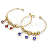 Oro Laminado Individual Bangle, Gold Filled Style Evil Eye Design, with Garnet Crystal, Polished, Golden Finish, 07.93.0012 (02 MM Thickness, One size fits all)