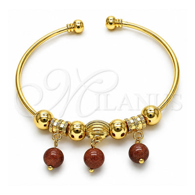Oro Laminado Individual Bangle, Gold Filled Style with Brown Goldstone Venturina, Polished, Golden Finish, 07.93.0016 (02 MM Thickness, One size fits all)