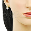 Oro Laminado Stud Earring, Gold Filled Style with White Micro Pave and Ivory Pearl, Polished, Golden Finish, 02.344.0135
