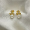 Gold Filled Ring — Stud Earring with White Micro Pave and Ivory — alternate product view — SKU 150576 | Oro Laminado anillo — Stud Earring with blanco Micro Pave and Ivory — SKU 150576