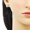 Oro Laminado Stud Earring, Gold Filled Style Heart Design, with White Micro Pave, Polished, Golden Finish, 02.344.0153