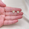 Oro Laminado Stud Earring, Gold Filled Style Heart Design, with White Micro Pave, Polished, Golden Finish, 02.344.0153