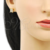Oro Laminado Stud Earring, Gold Filled Style with White Micro Pave, Polished, Golden Finish, 02.344.0154