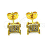 Oro Laminado Stud Earring, Gold Filled Style with White Micro Pave, Polished, Golden Finish, 02.344.0154