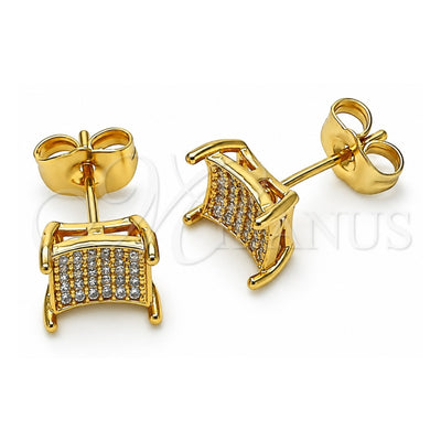 Oro Laminado Stud Earring, Gold Filled Style with White Micro Pave, Polished, Golden Finish, 02.344.0154