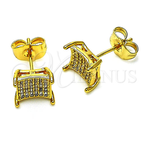 Oro Laminado Stud Earring, Gold Filled Style with White Micro Pave, Polished, Golden Finish, 02.344.0154