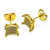 Oro Laminado Stud Earring, Gold Filled Style with White Micro Pave, Polished, Golden Finish, 02.344.0154