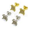 Oro Laminado Stud Earring, Gold Filled Style with White Micro Pave, Polished, Golden Finish, 02.344.0154