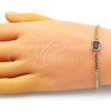 Oro Laminado Fancy Bracelet, Gold Filled Style Miami Cuban Design, with Amethyst Cubic Zirconia and White Micro Pave, Polished, Golden Finish, 03.213.0164.4.07 (03 MM Thickness, 7 Inches Length)