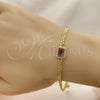Oro Laminado Fancy Bracelet, Gold Filled Style Miami Cuban Design, with Amethyst Cubic Zirconia and White Micro Pave, Polished, Golden Finish, 03.213.0164.4.07 (03 MM Thickness, 7 Inches Length)