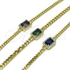 Oro Laminado Fancy Bracelet, Gold Filled Style Miami Cuban Design, with Amethyst Cubic Zirconia and White Micro Pave, Polished, Golden Finish, 03.213.0164.4.07 (03 MM Thickness, 7 Inches Length)
