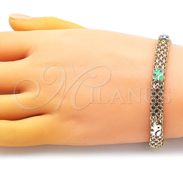 Gold Filled Bracelet — Fancy Bracelet Elephant and Bismark Design Multicolor Enamel — alternate product view — SKU 150602 | Oro Laminado brazalete — elegante Bracelet Elephant and Bismark diseño Multicolor Enamel — SKU 150602