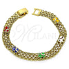Oro Laminado Fancy Bracelet, Gold Filled Style Elephant and Bismark Design, Multicolor Enamel Finish, Golden Finish, 03.213.0156.1.07 (07 MM Thickness, 7 Inches Length)