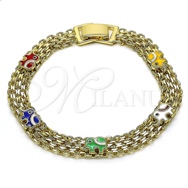 Gold Filled Bracelet — Fancy Bracelet Elephant and Bismark Design Multicolor Enamel — main product view — SKU 150602 | Oro Laminado brazalete — elegante Bracelet Elephant and Bismark diseño Multicolor Enamel — SKU 150602