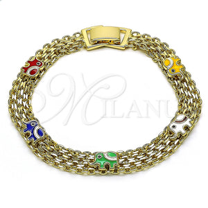 Gold Filled Bracelet — Fancy Bracelet Elephant and Bismark Design Multicolor Enamel — main product view — SKU 150602 | Oro Laminado brazalete — elegante Bracelet Elephant and Bismark diseño Multicolor Enamel — SKU 150602