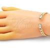 Oro Laminado Individual Bangle, Gold Filled Style Miami Cuban Design, with White Cubic Zirconia and White Micro Pave, Polished, Golden Finish, 07.341.0035.3 (07 MM Thickness, One size fits all)