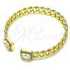 Oro Laminado Individual Bangle, Gold Filled Style Miami Cuban Design, with White Cubic Zirconia and White Micro Pave, Polished, Golden Finish, 07.341.0035.3 (07 MM Thickness, One size fits all)