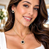 Oro Laminado Earring and Pendant Adult Set, Gold Filled Style Flower and Cluster Design, with Black and White Cubic Zirconia, Polished, Golden Finish, 10.199.0086.6