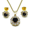 Oro Laminado Earring and Pendant Adult Set, Gold Filled Style Flower and Cluster Design, with Black and White Cubic Zirconia, Polished, Golden Finish, 10.199.0086.6