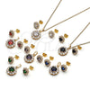 Oro Laminado Earring and Pendant Adult Set, Gold Filled Style Flower and Cluster Design, with Black and White Cubic Zirconia, Polished, Golden Finish, 10.199.0086.6