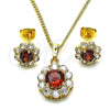 Oro Laminado Earring and Pendant Adult Set, Gold Filled Style Flower and Cluster Design, with Garnet and White Cubic Zirconia, Polished, Golden Finish, 10.199.0086.7