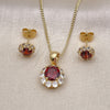 Oro Laminado Earring and Pendant Adult Set, Gold Filled Style Flower and Cluster Design, with Garnet and White Cubic Zirconia, Polished, Golden Finish, 10.199.0086.7