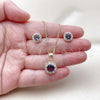 Oro Laminado Earring and Pendant Adult Set, Gold Filled Style Flower and Cluster Design, with Dark Amethyst and White Cubic Zirconia, Polished, Golden Finish, 10.199.0086.8