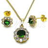 Oro Laminado Earring and Pendant Adult Set, Gold Filled Style Flower and Cluster Design, with Green and White Cubic Zirconia, Polished, Golden Finish, 10.199.0086.9