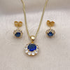 Oro Laminado Earring and Pendant Adult Set, Gold Filled Style Flower and Cluster Design, with Sapphire Blue and White Cubic Zirconia, Polished, Golden Finish, 10.199.0086.10