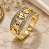 Oro Laminado Multi Stone Ring, Gold Filled Style Heart Design, with White Micro Pave, Polished, Golden Finish, 01.210.0115 (One size fits all)