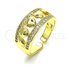 Oro Laminado Multi Stone Ring, Gold Filled Style Heart Design, with White Micro Pave, Polished, Golden Finish, 01.210.0115 (One size fits all)