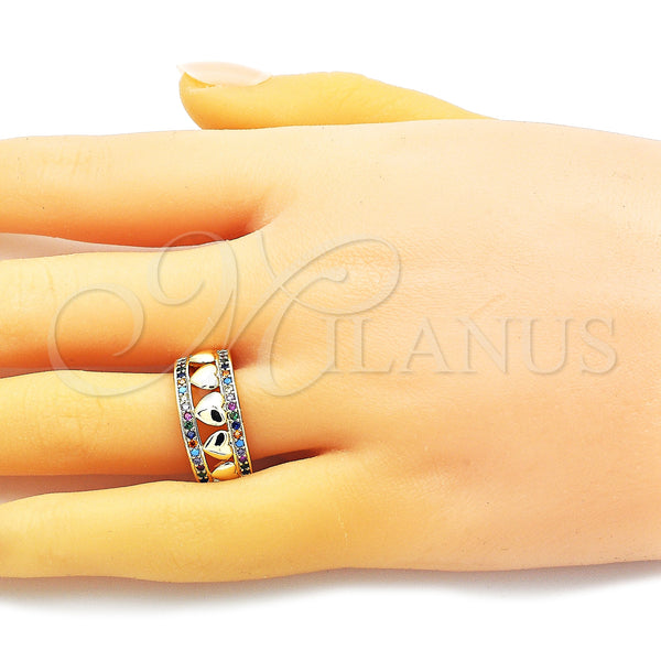 Gold Filled Ring — Multi Stone Ring Heart Design with Multicolor Micro — alternate product view — SKU 150624 | Oro Laminado anillo — Multi Stone Ring corazón diseño with Multicolor Micro — SKU 150624