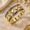 Oro Laminado Multi Stone Ring, Gold Filled Style Heart Design, with Multicolor Micro Pave, Polished, Golden Finish, 01.210.0115.1 (One size fits all)