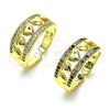 Oro Laminado Multi Stone Ring, Gold Filled Style Heart Design, with Multicolor Micro Pave, Polished, Golden Finish, 01.210.0115.1 (One size fits all)