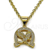 Oro Laminado Fancy Pendant, Gold Filled Style Eagle Design, with White Micro Pave, Polished, Golden Finish, 05.342.0101
