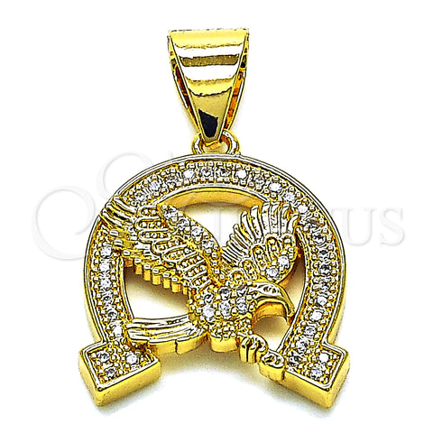 Oro Laminado Fancy Pendant, Gold Filled Style Eagle Design, with White Micro Pave, Polished, Golden Finish, 05.342.0101