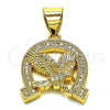 Oro Laminado Fancy Pendant, Gold Filled Style Eagle Design, with White Micro Pave, Polished, Golden Finish, 05.342.0101