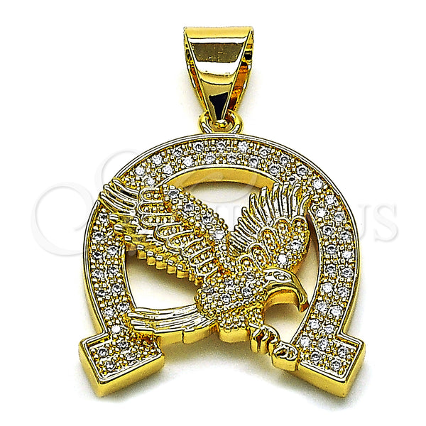 Oro Laminado Fancy Pendant, Gold Filled Style Eagle Design, with White Micro Pave, Polished, Golden Finish, 05.342.0101.1