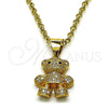 Oro Laminado Fancy Pendant, Gold Filled Style Teddy Bear Design, with White and Black Micro Pave, Polished, Golden Finish, 05.342.0102