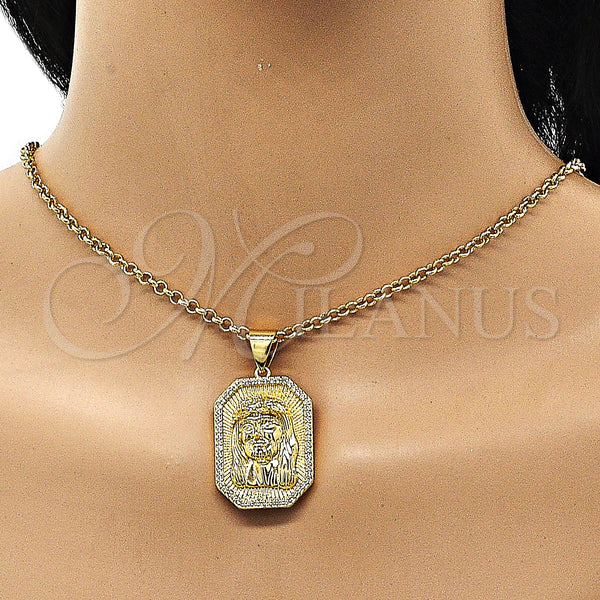 Gold Filled Pendant — Religious Pendant Jesus Design with White Micro Pave — alternate product view — SKU 150635 | Oro Laminado dije — Religious Pendant Jesus diseño with blanco Micro Pave — SKU 150635