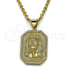 Oro Laminado Religious Pendant, Gold Filled Style Jesus Design, with White Micro Pave, Polished, Golden Finish, 05.342.0110