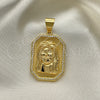 Oro Laminado Religious Pendant, Gold Filled Style Jesus Design, with White Micro Pave, Polished, Golden Finish, 05.342.0110