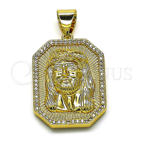 Oro Laminado Religious Pendant, Gold Filled Style Jesus Design, with White Micro Pave, Polished, Golden Finish, 05.342.0110