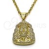 Oro Laminado Religious Pendant, Gold Filled Style Jesus Design, with White Micro Pave, Polished, Golden Finish, 05.342.0111