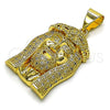 Oro Laminado Religious Pendant, Gold Filled Style Jesus Design, with White Micro Pave, Polished, Golden Finish, 05.342.0113