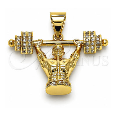 Oro Laminado Fancy Pendant, Gold Filled Style with White Micro Pave, Polished, Golden Finish, 05.342.0118