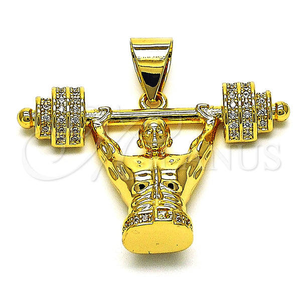 Oro Laminado Fancy Pendant, Gold Filled Style with White Micro Pave, Polished, Golden Finish, 05.342.0118