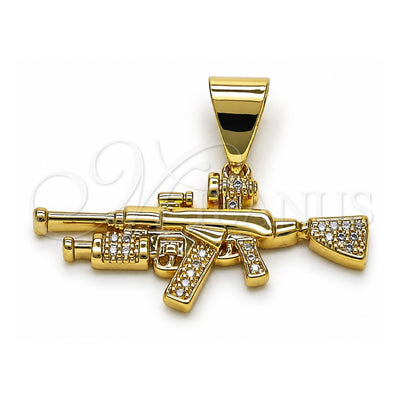 Oro Laminado Fancy Pendant, Gold Filled Style with White Micro Pave, Polished, Golden Finish, 05.342.0120