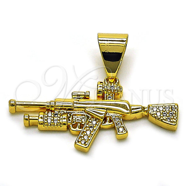 Oro Laminado Fancy Pendant, Gold Filled Style with White Micro Pave, Polished, Golden Finish, 05.342.0120