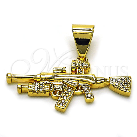 Oro Laminado Fancy Pendant, Gold Filled Style with White Micro Pave, Polished, Golden Finish, 05.342.0120